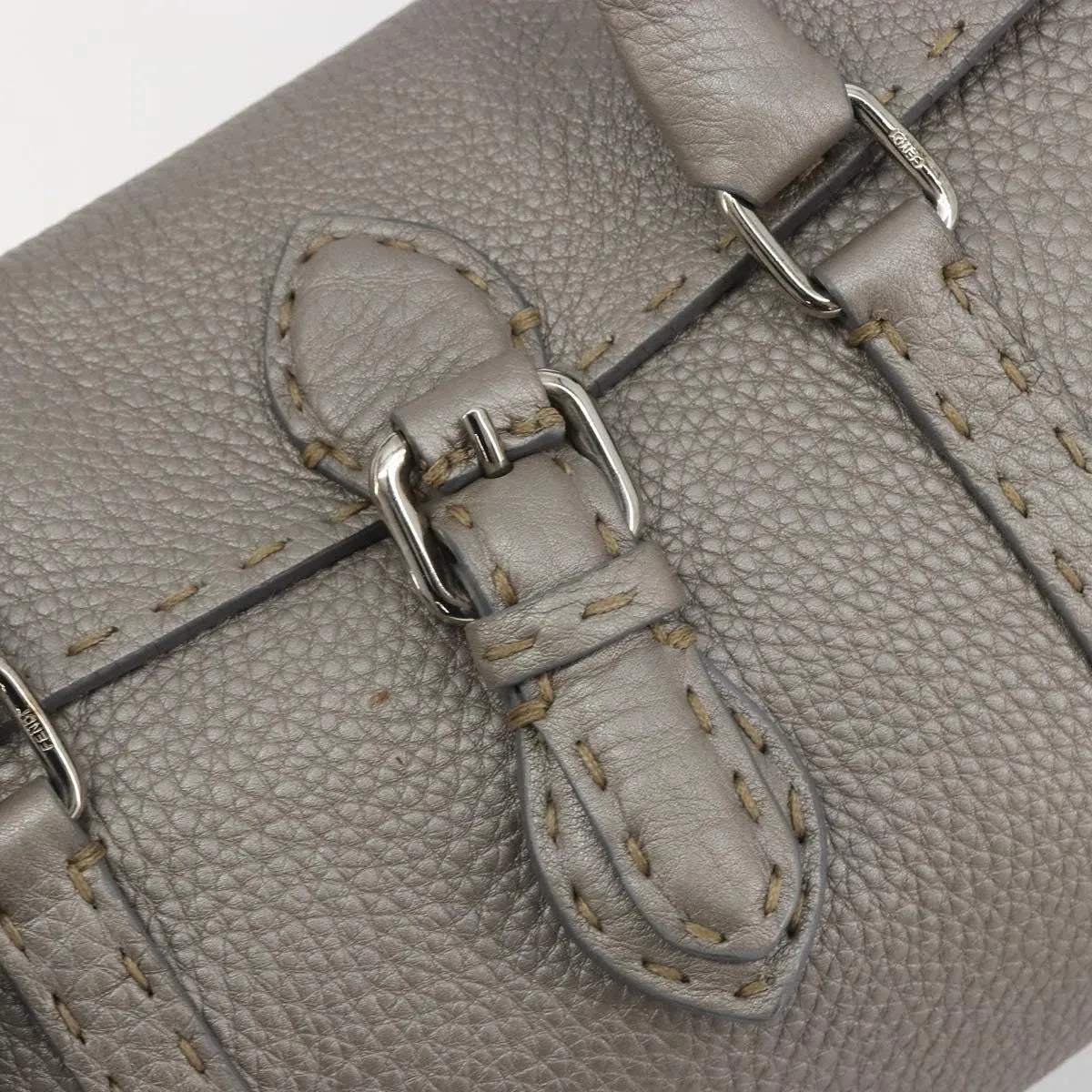 Fendi Selleria Linda Satchel Pebbled Leather Gray Leather Handbag (Pre-Owned)