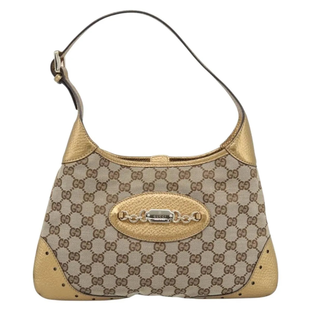 Gucci Vintage Jackie O Chain Hobo Gg Canvas And Leather Beige Canvas Handbag (Pre-Owned)