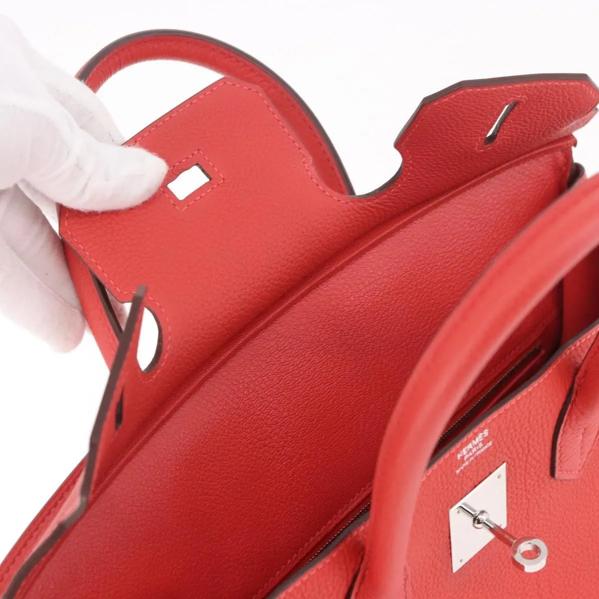 Hermes Birkin Handbag Red Togo With Palladium Hardware Red Leather Handbag (Pre-Owned)