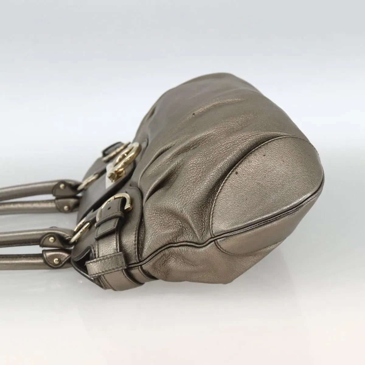 Salvatore Ferragamo Gancini Leather Silver Leather Handbag (Pre-Owned)