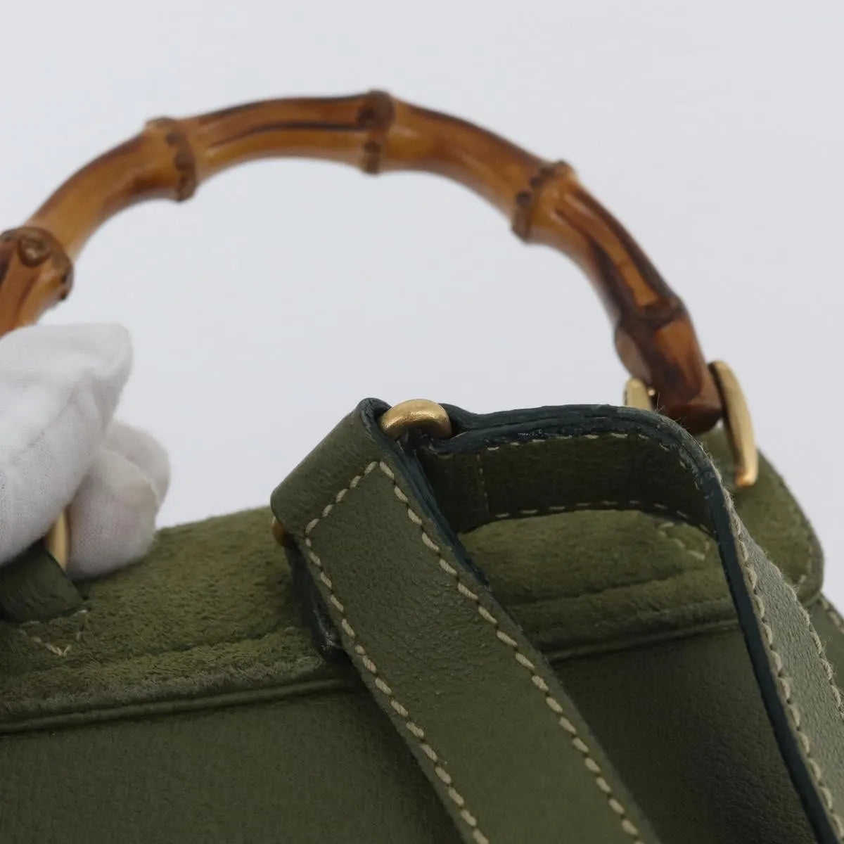 Gucci Gucci Bamboo Daim Khaki Leather Backpack Bag (Pre-Owned)