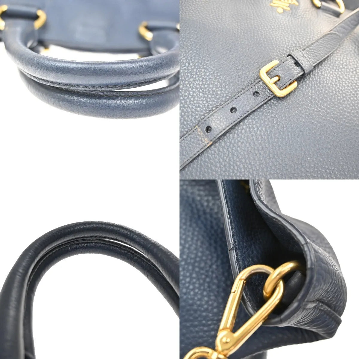 Prada Convertible Shopper Tote Vitello Daino Navy Leather Tote Bag Bag (Pre-Owned)