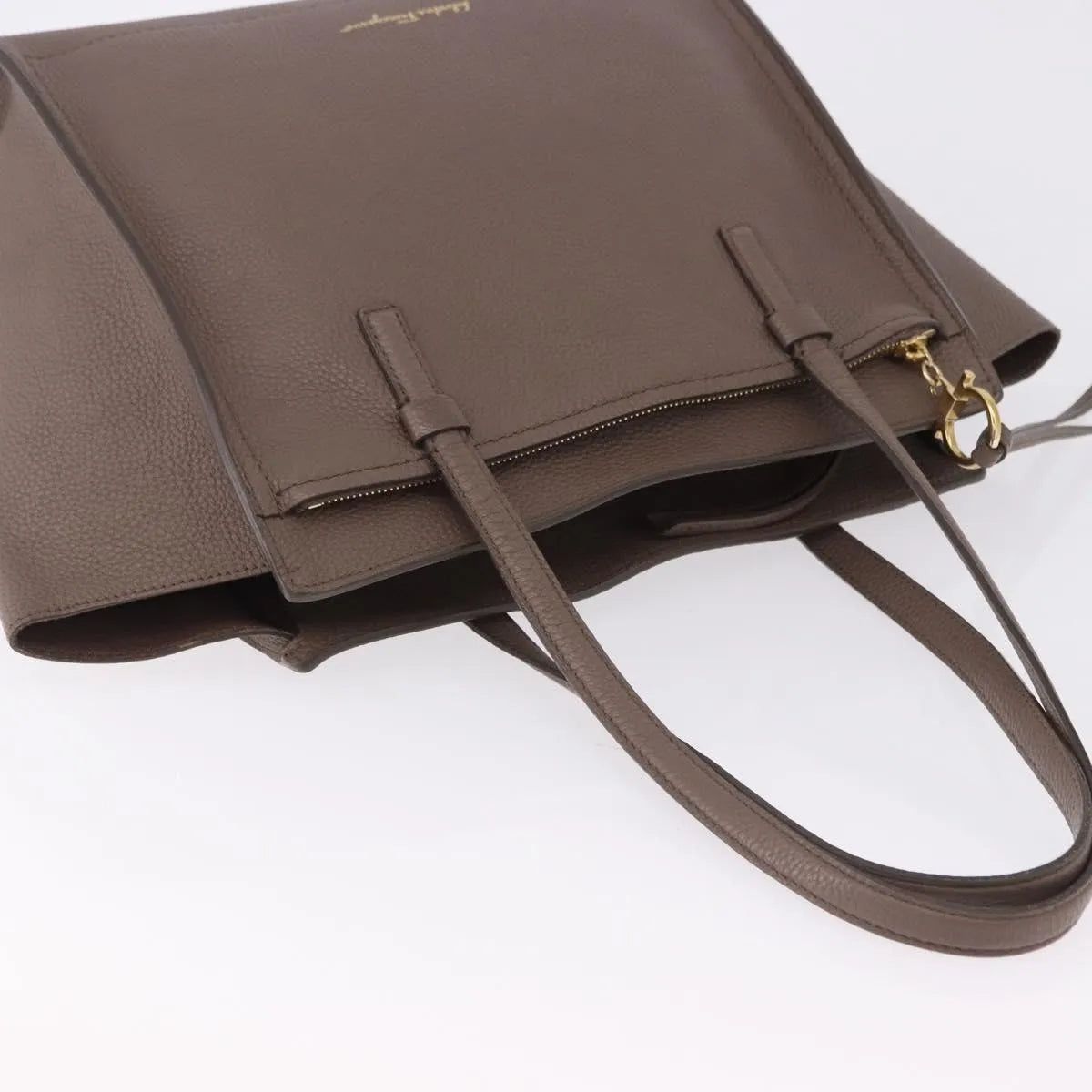 Salvatore Ferragamo Amy Tote Pebbled Leather Beige Leather Tote Bag Bag (Pre-Owned)