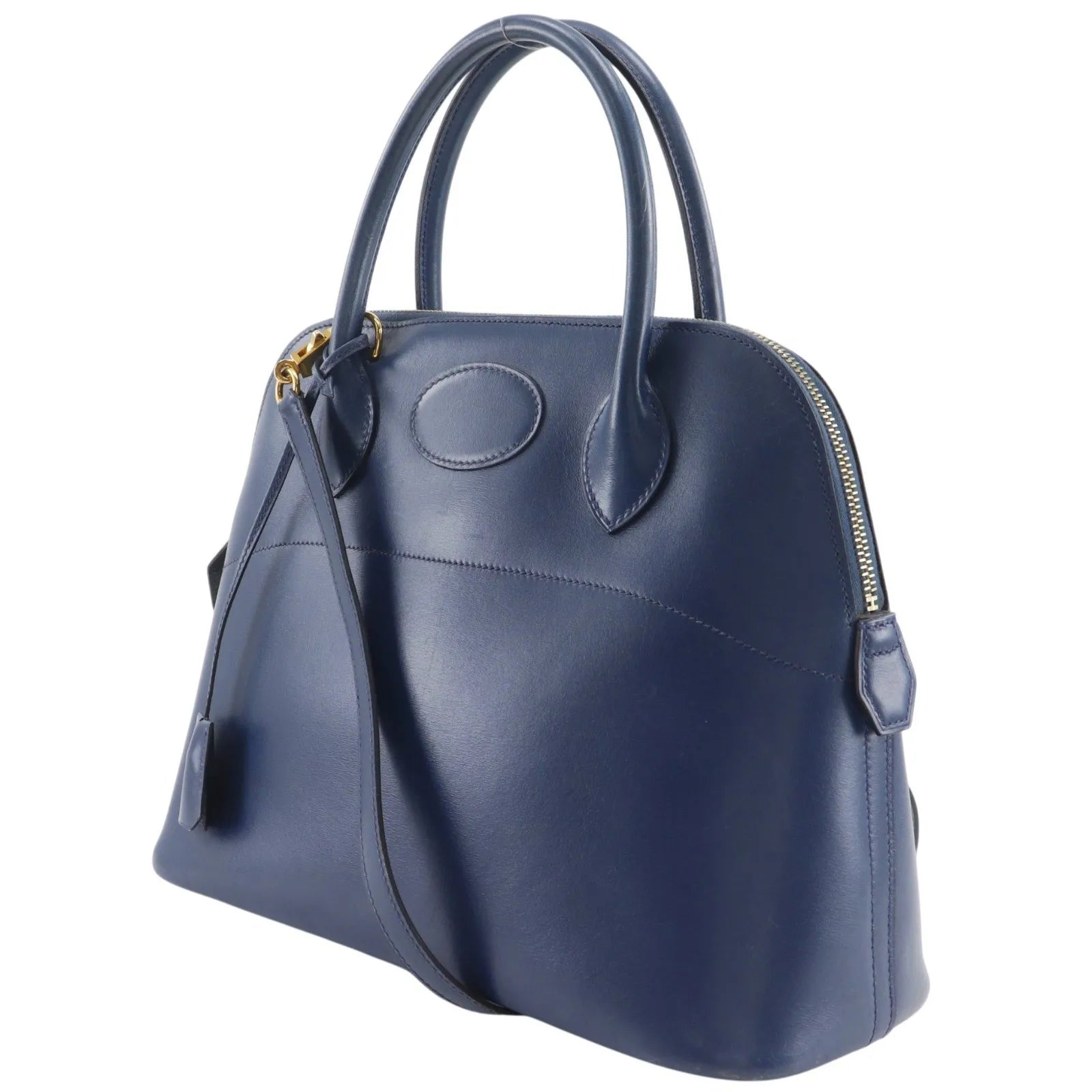 Hermes Bolide Box Calf Navy Leather Handbag (Pre-Owned)