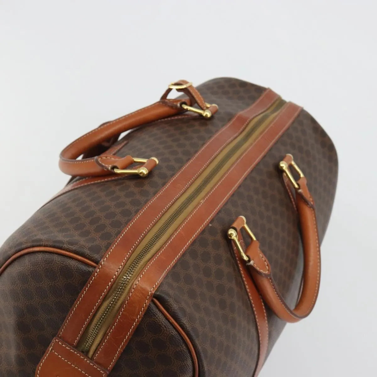 Celine Vintage Duffle Canvas And Leather Brown Canvas Travel Bag Bag (Pre-Owned)