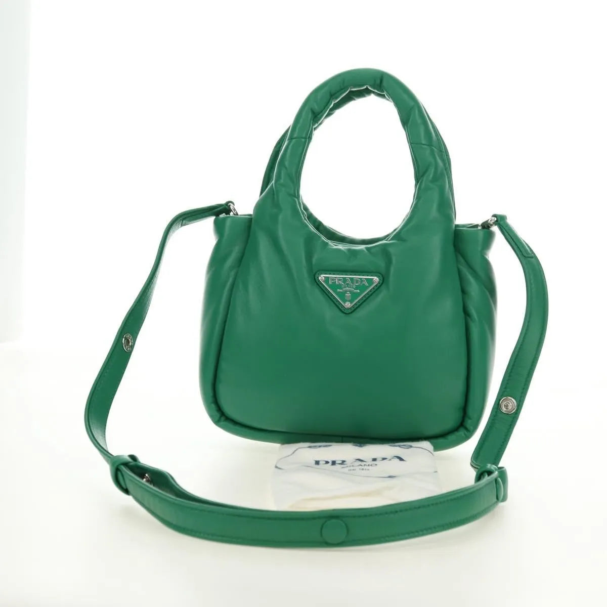Prada Padded Soft Tote Leather Green Leather Handbag (Pre-Owned)