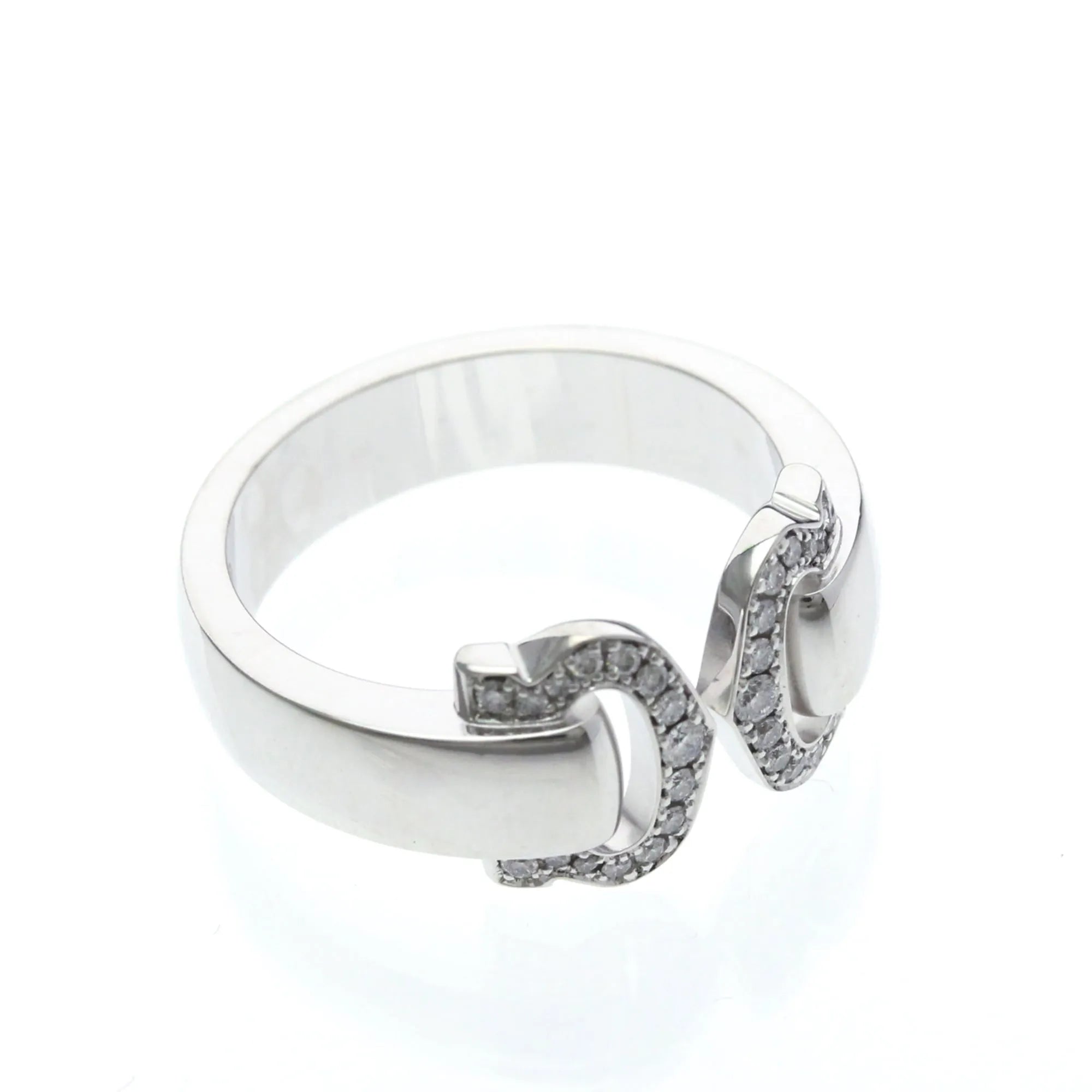 Cartier Vintage C De Cartier 18K White Gold With Diamonds Silver White_Gold Ring Jewelry (Pre-Owned)