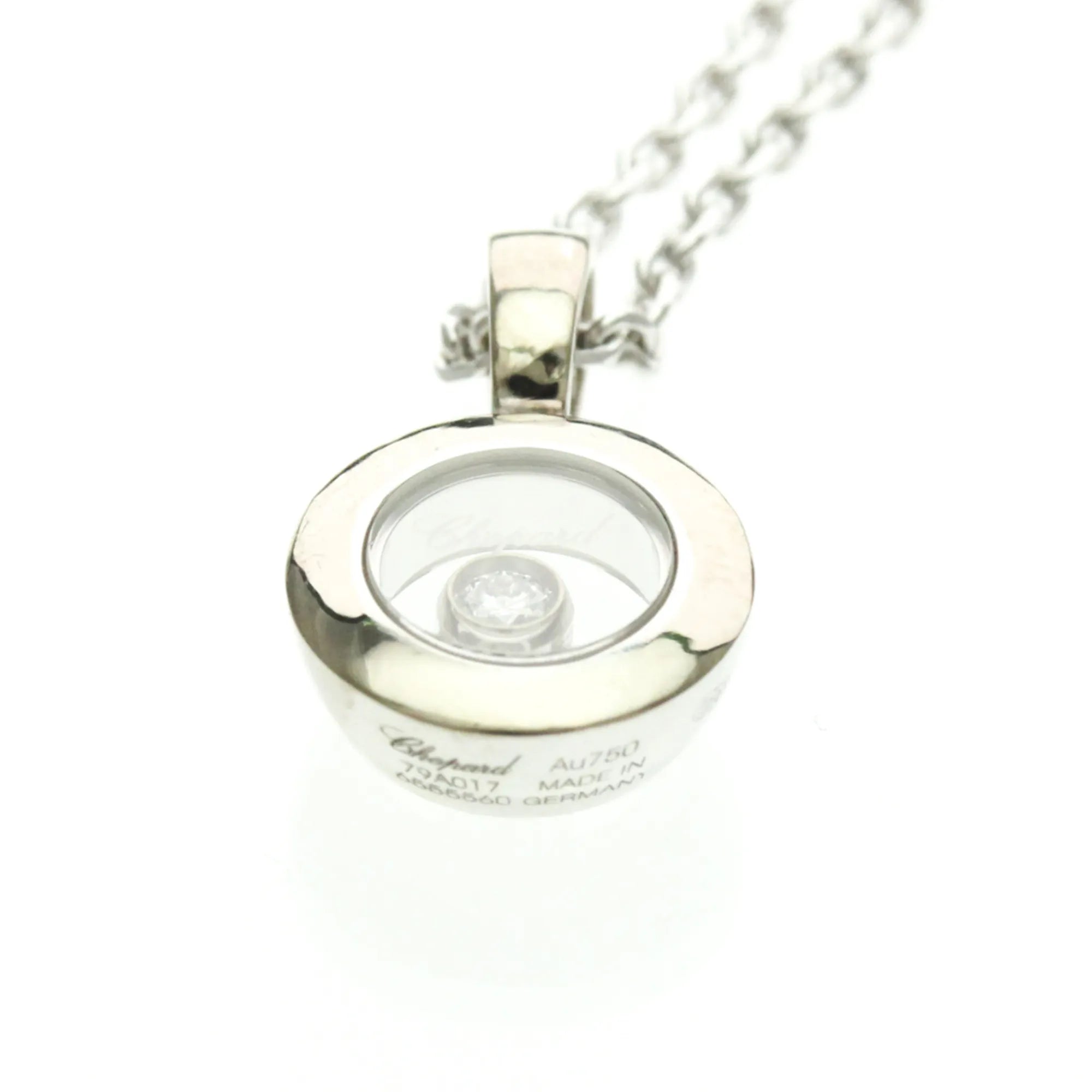 Chopard Happy Diamonds Round Pendant 18K White Gold With 1 Floating Diamond Silver White_Gold Necklace Jewelry (Pre-Owned)