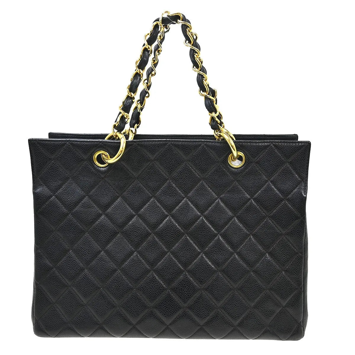 Chanel Vintage Grand Shopping Tote Quilted Caviar Black Leather Tote Bag Bag (Pre-Owned)