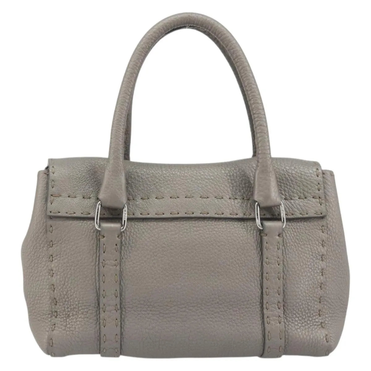 Fendi Selleria Linda Satchel Pebbled Leather Gray Leather Handbag (Pre-Owned)