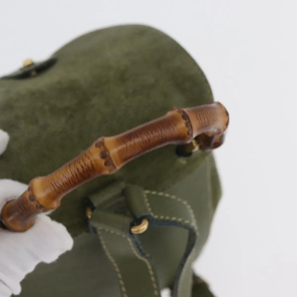 Gucci Gucci Bamboo Daim Khaki Leather Backpack Bag (Pre-Owned)