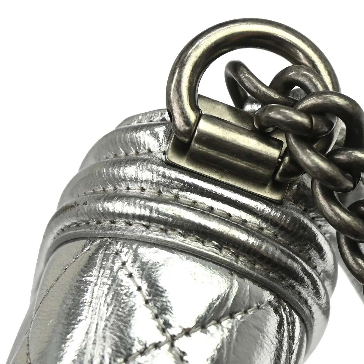 Chanel North South Boy Flap Quilted Metallic Calfskin Metallic Patent_Leather Shoulder Bag Bag (Pre-Owned)