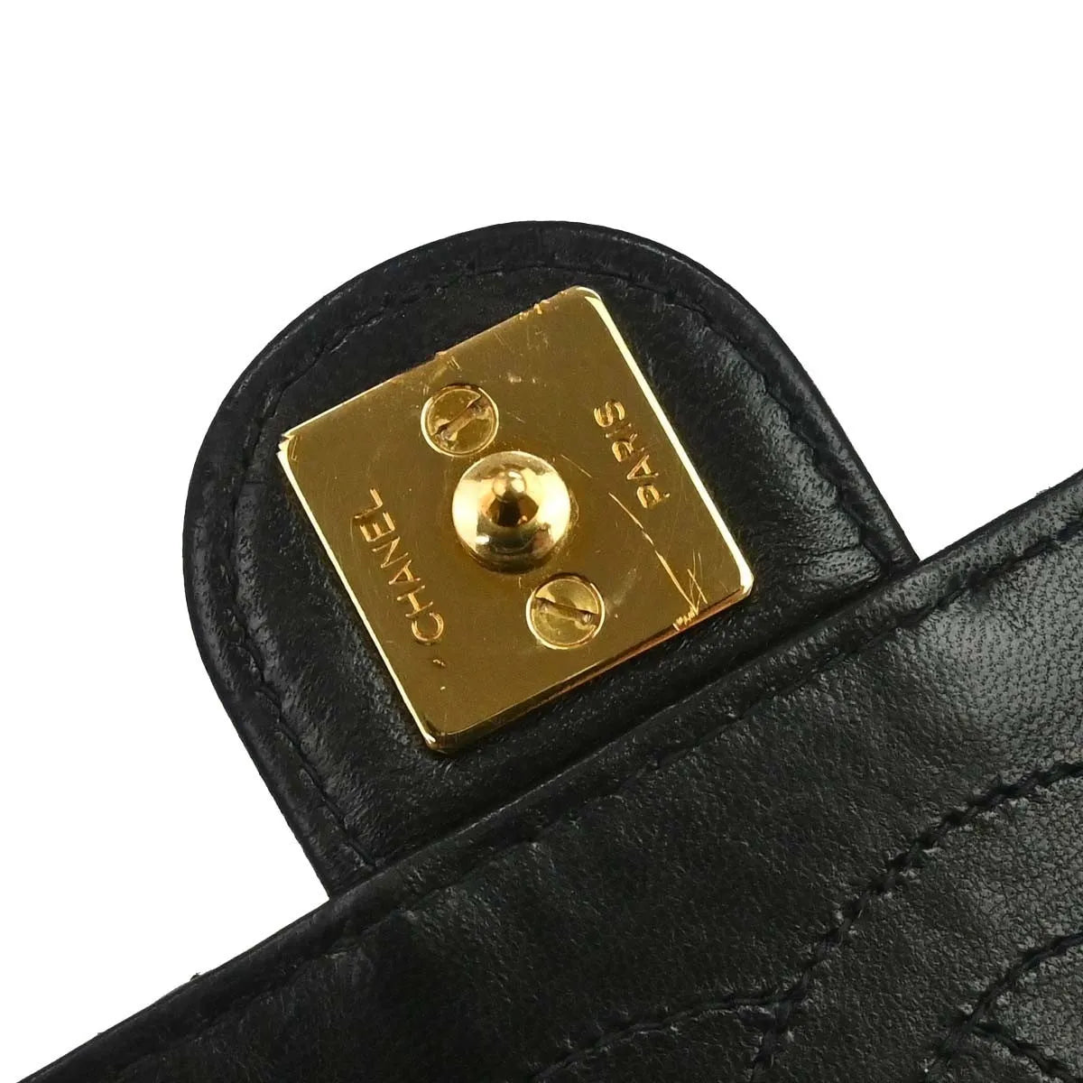 Chanel Vintage Classic Flap Quilted Lambskin Black Leather Shoulder Bag Bag (Pre-Owned)