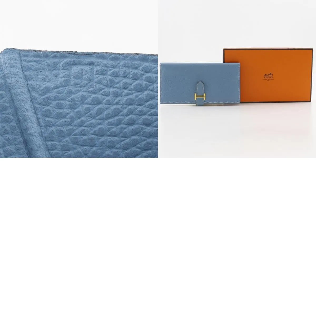 Hermes Bearn Epsom Blue Leather Wallets Accessory (Pre-Owned)