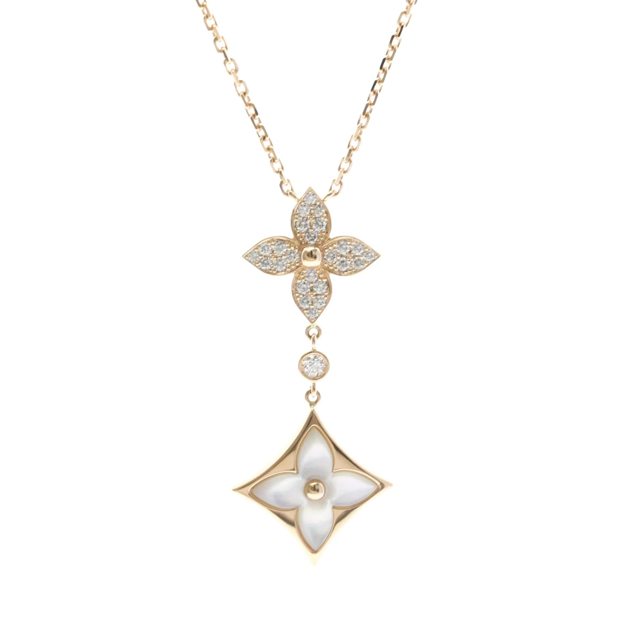 Louis Vuitton Color Blossom Lariat 18K Rose Gold With Mother Of Pearl And Diamond Gold Pink_Gold Necklace Jewelry (Pre-Owned)