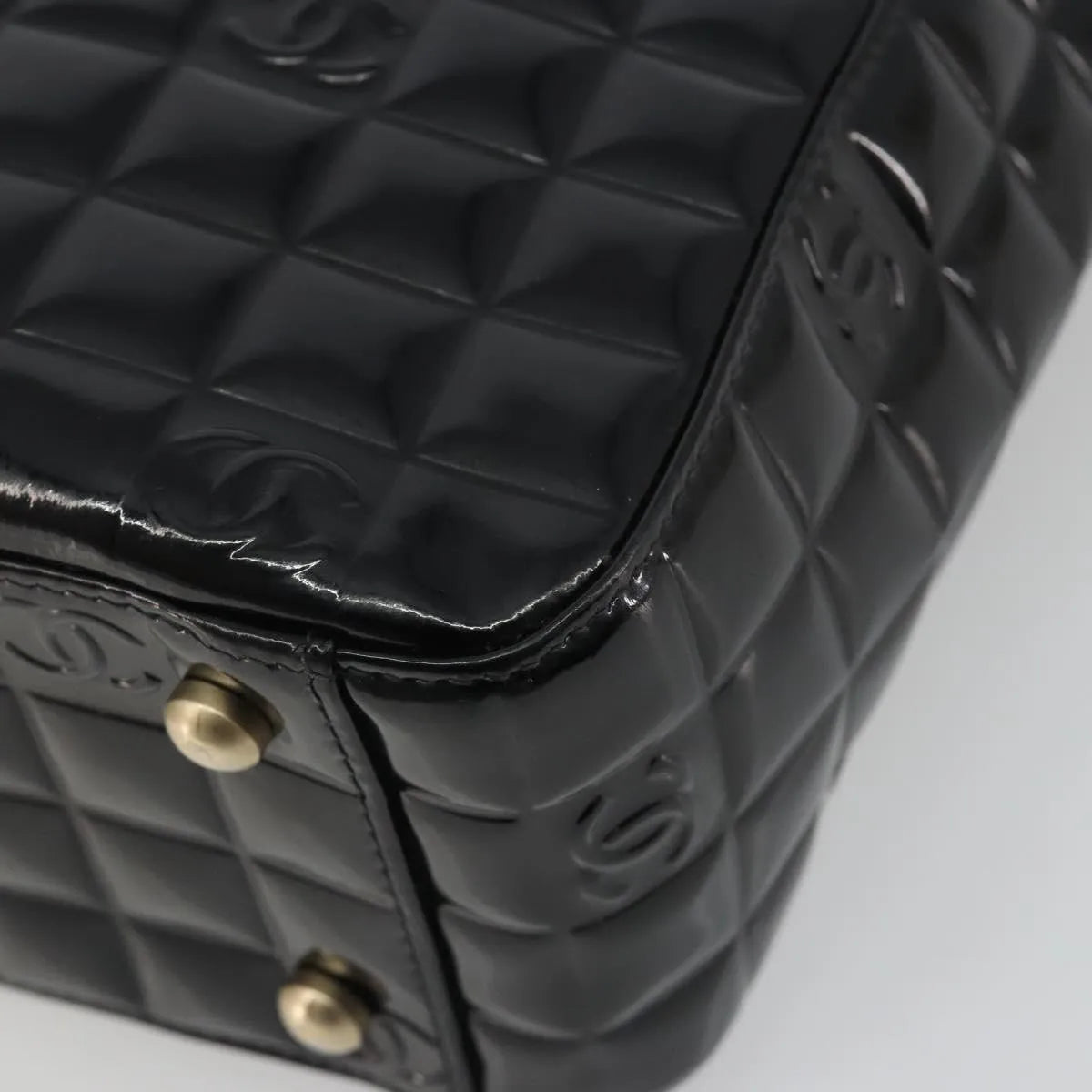 Chanel Chocolate Bar Cc Tote Quilted Patent Black Patent_Leather Tote Bag Bag (Pre-Owned)