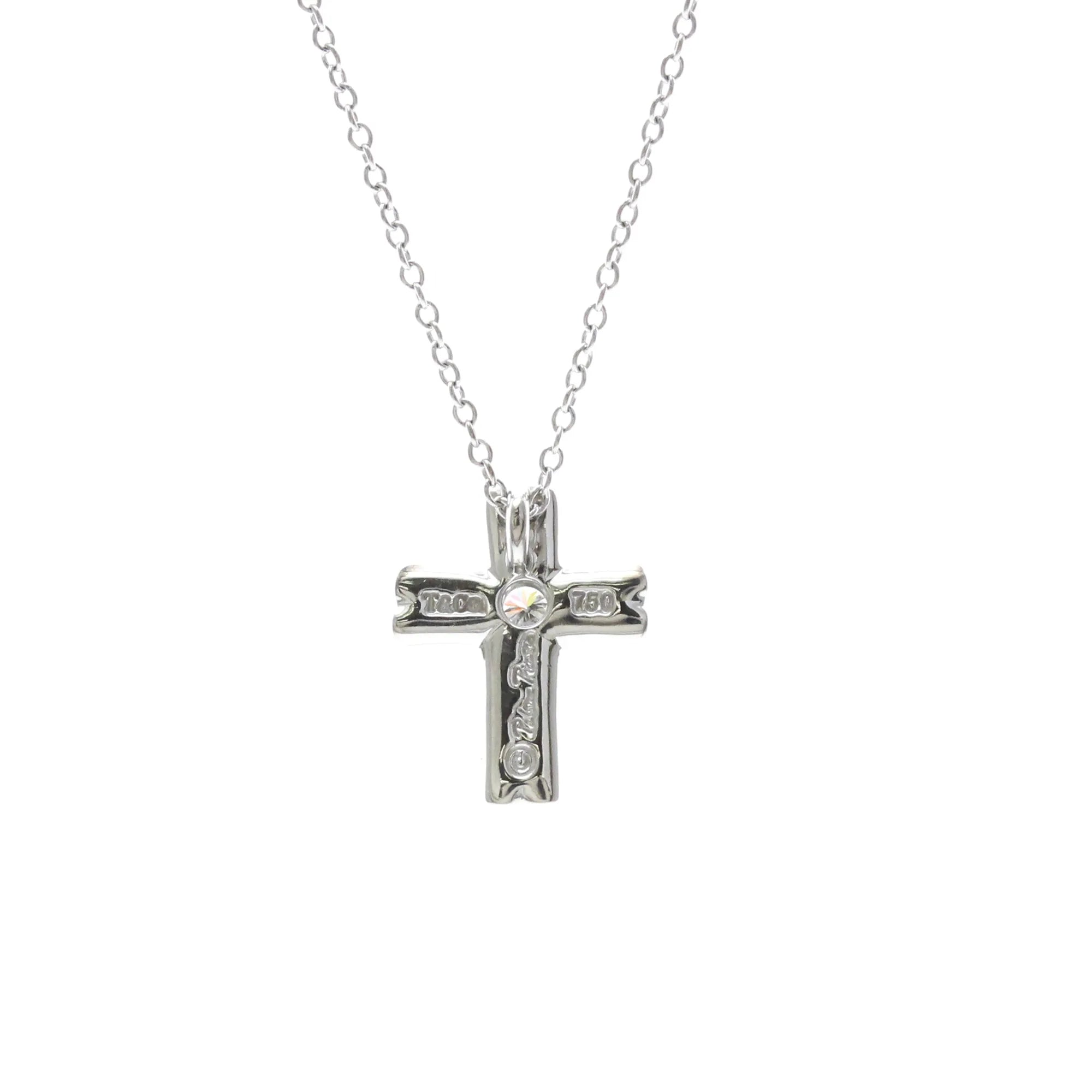 Tiffany & Co. Etoile Cross Pendant 18K White Gold With Diamonds Silver White_Gold Necklace Jewelry (Pre-Owned)