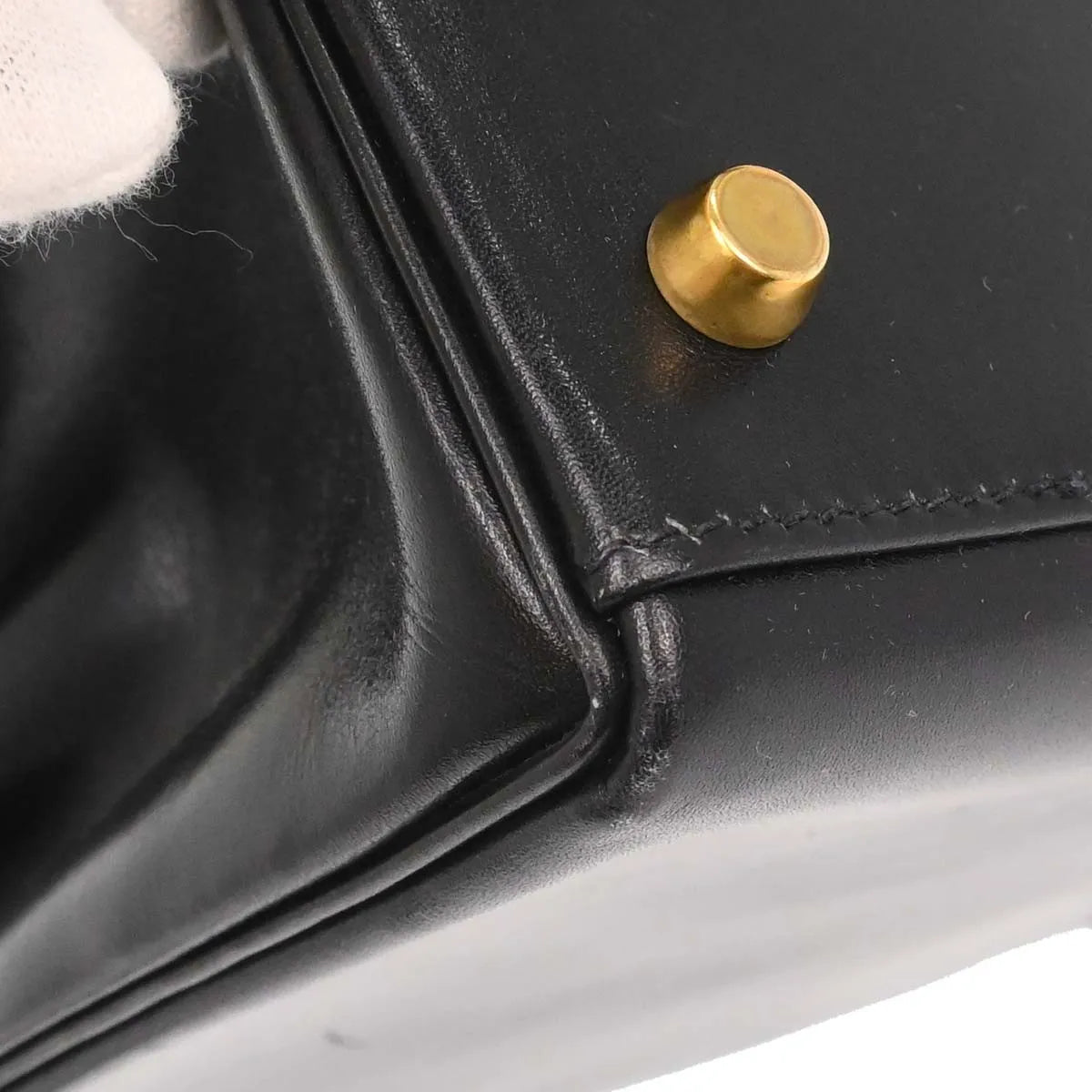 Hermes Kelly Black Box Calf With Gold Hardware Black Leather Handbag (Pre-Owned)
