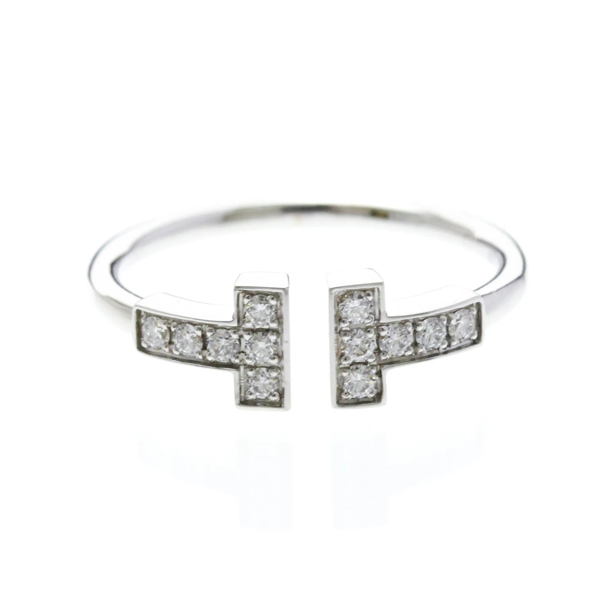 Tiffany & Co. T Wire 18K White Gold With Diamonds Silver White_Gold Ring Jewelry (Pre-Owned)