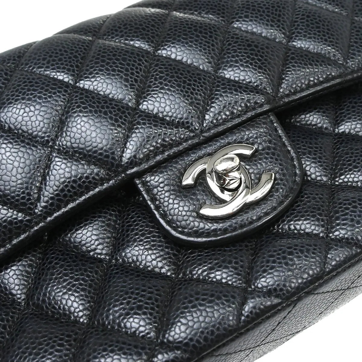 Chanel Vintage Classic Double Flap Quilted Caviar Black Calfskin Handbag (Pre-Owned)