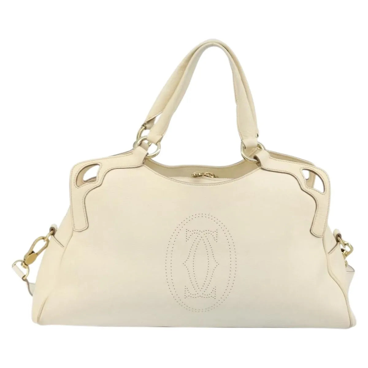 Cartier Marcello Leather White Leather Shoulder Bag Bag (Pre-Owned)