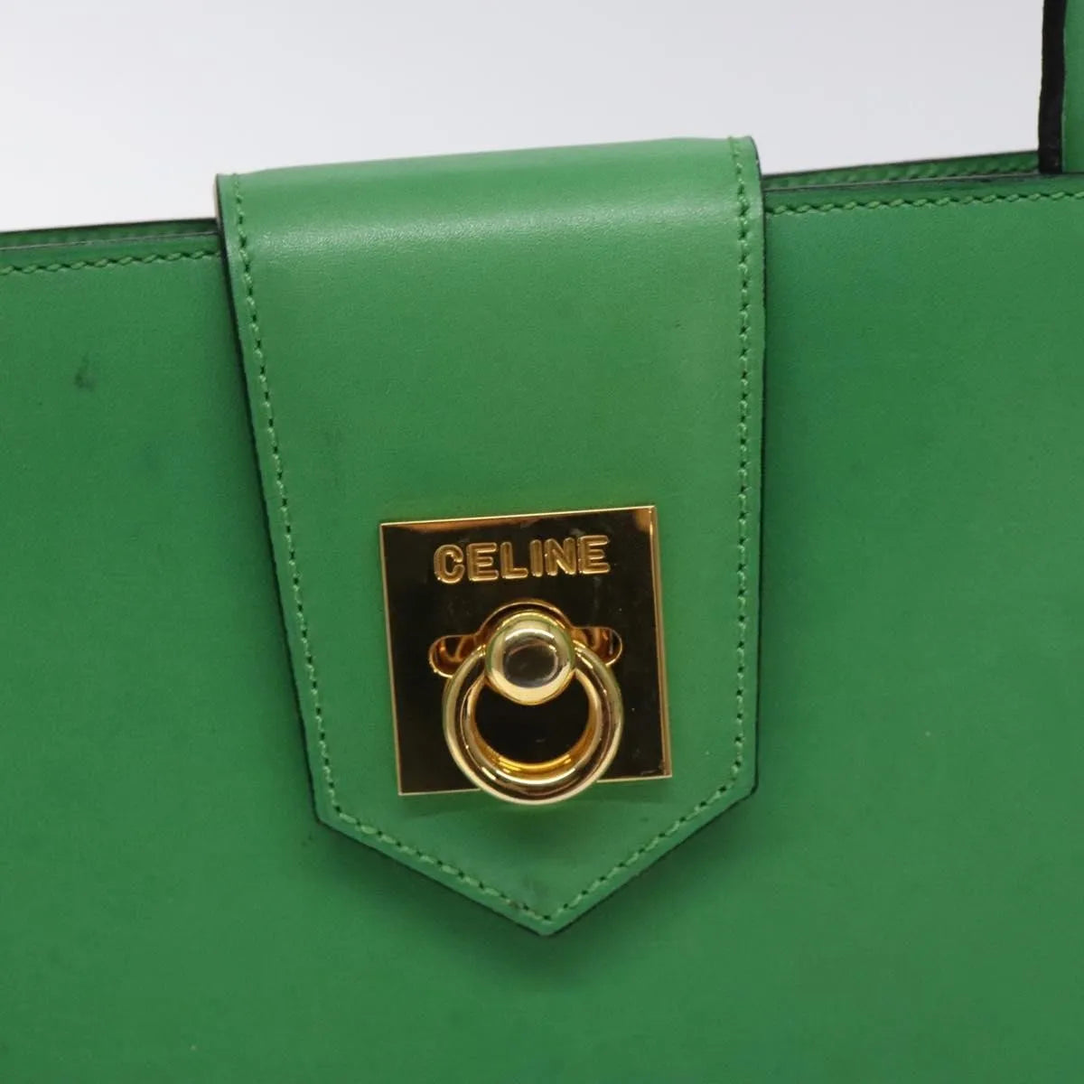 Celine Vintage Leather Green Leather Handbag (Pre-Owned)