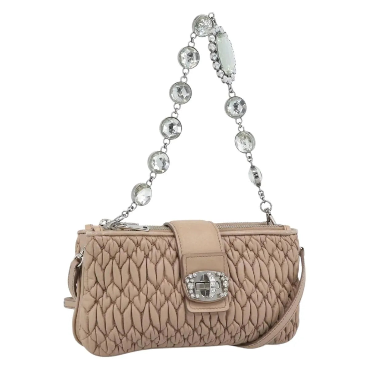 Miu Miu Crystal Convertible Chain Matelasse Leather Pink Leather Shoulder Bag Bag (Pre-Owned)