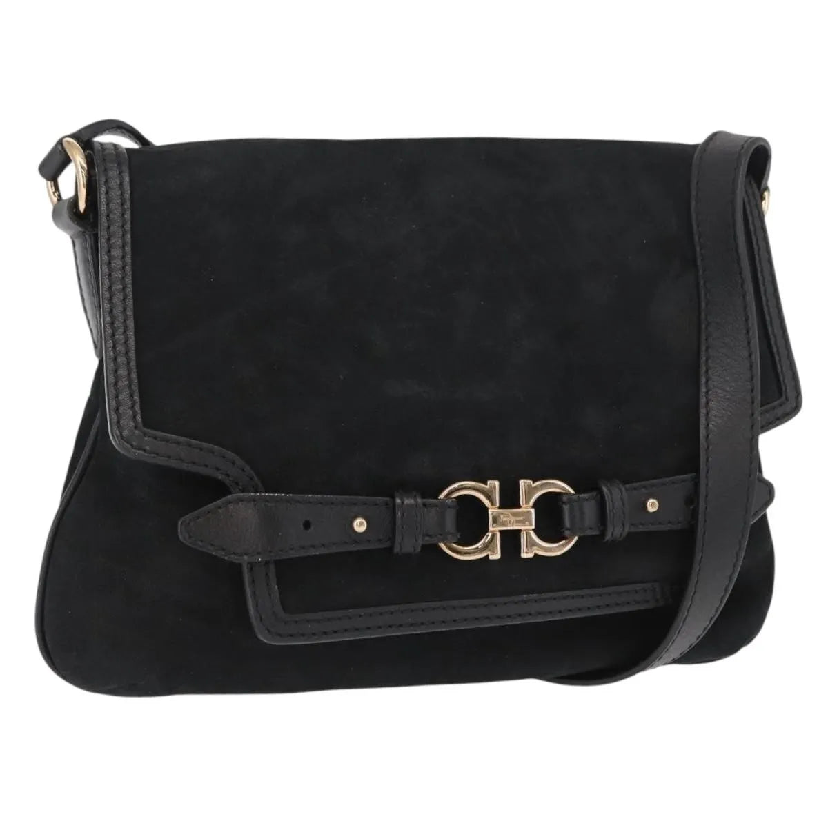 Salvatore Ferragamo Gancini Suede Black Suede Shoulder Bag Bag (Pre-Owned)