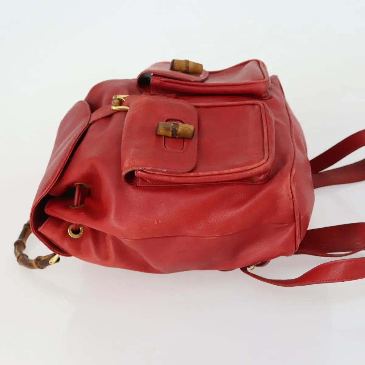 Gucci Vintage Bamboo Leather Red Leather Backpack Bag (Pre-Owned)