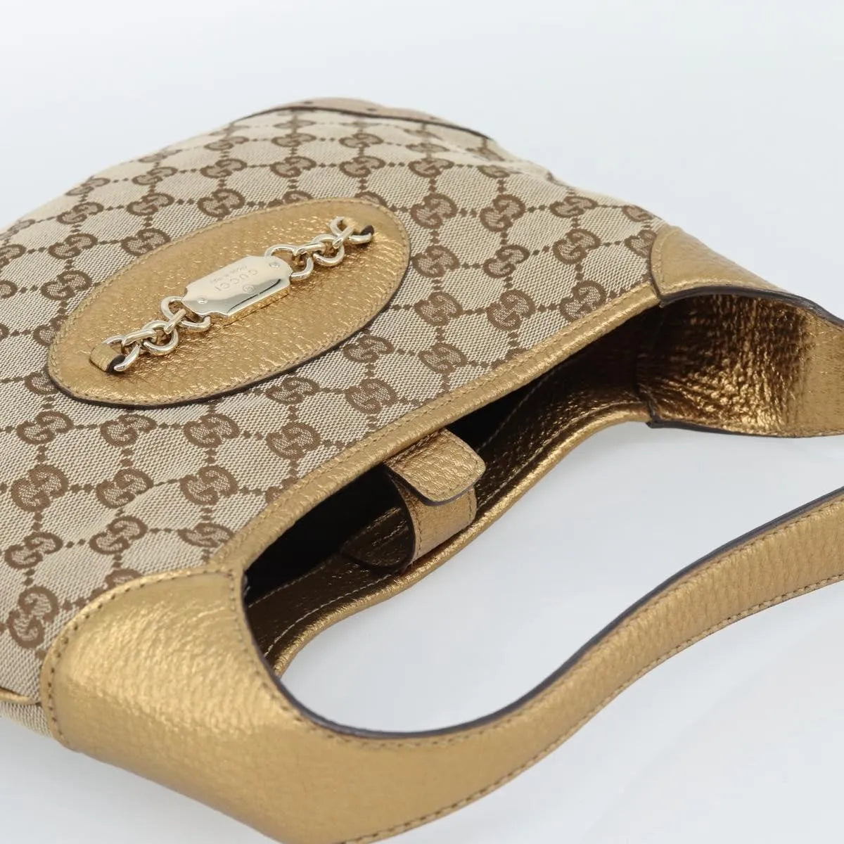 Gucci Vintage Jackie O Chain Hobo Gg Canvas And Leather Beige Canvas Handbag (Pre-Owned)