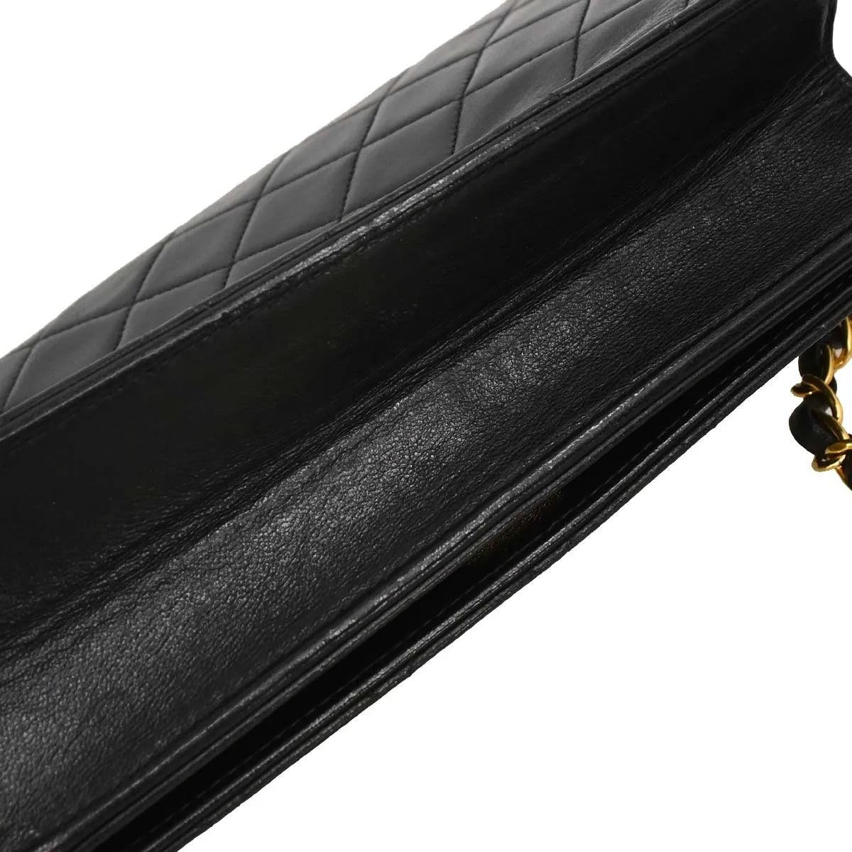 Chanel Vintage Full Flap Quilted Lambskin Black Leather Shoulder Bag Bag (Pre-Owned)