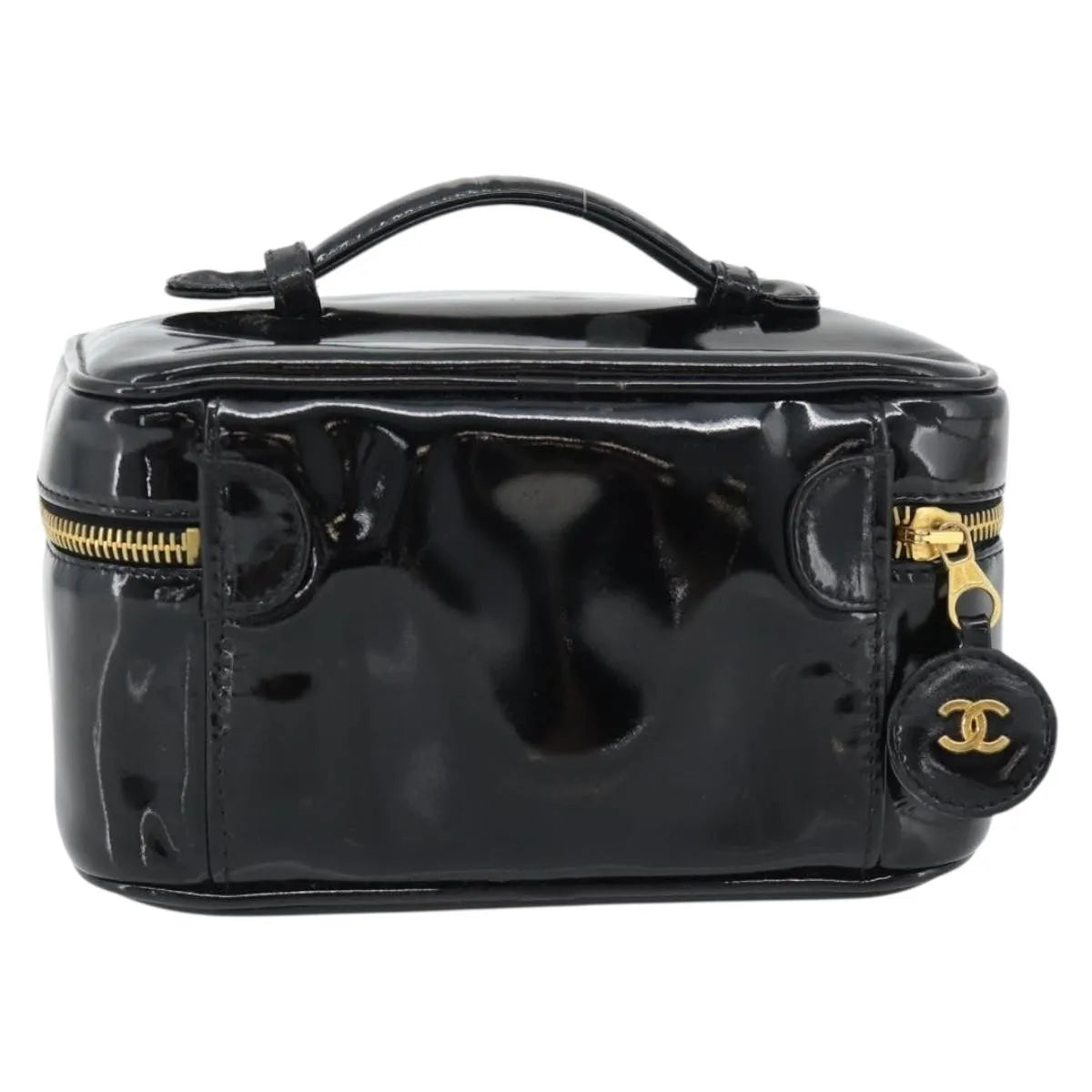 Chanel Vintage Timeless Cosmetic Case Patent Black Patent_Leather Handbag (Pre-Owned)
