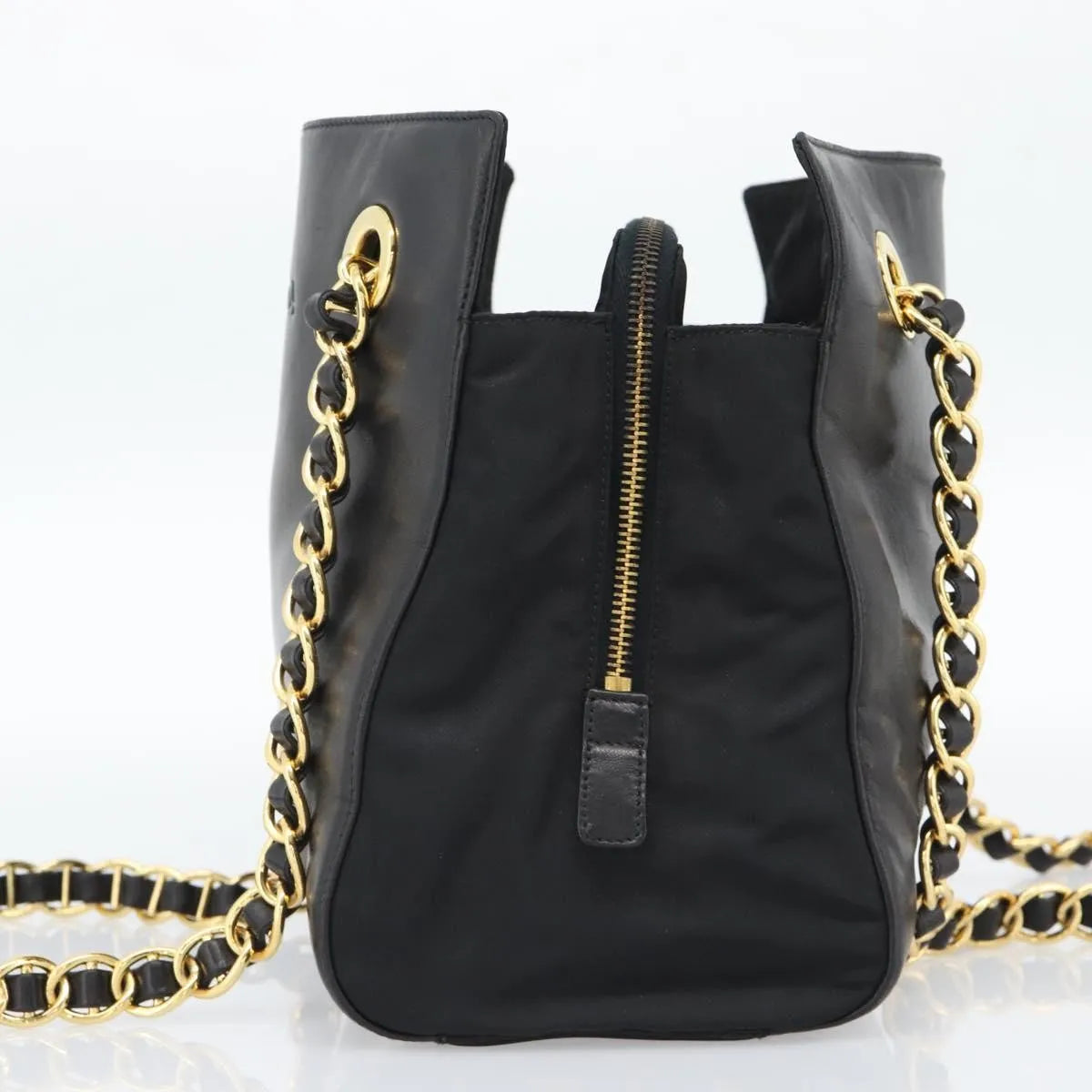Prada Vintage Nappa Chain Tote Leather Black Leather Shoulder Bag Bag (Pre-Owned)