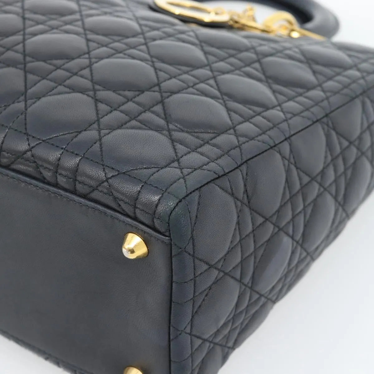 Christian Dior Lady Dior Cannage Quilt Lambskin Black Leather Handbag (Pre-Owned)