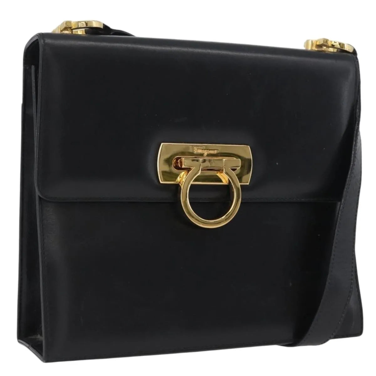 Salvatore Ferragamo Gancini Flap Leather Black Leather Shoulder Bag Bag (Pre-Owned)