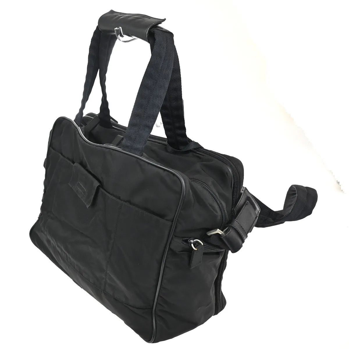 Prada Expandable Front Zip Boston Tessuto Black Nylon Travel Bag Bag (Pre-Owned)