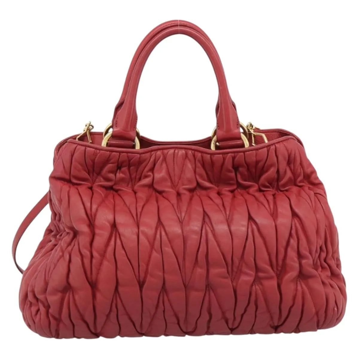 Miu Miu Matelassé Nappa Leather Top Handle Bag Leather Red Leather Shoulder Bag Bag (Pre-Owned)