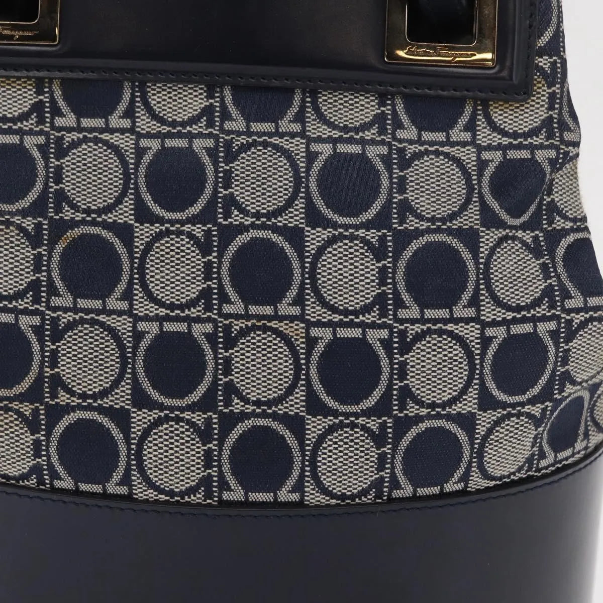 Salvatore Ferragamo Gancini Canvas And Leather Navy Canvas Shoulder Bag Bag (Pre-Owned)