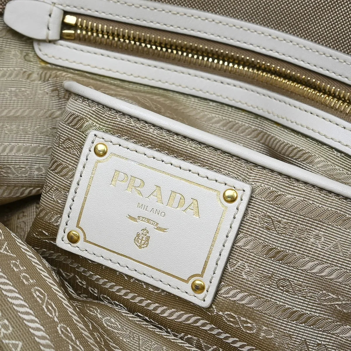 Prada Open Tote Canvas With Leather Beige Canvas Handbag (Pre-Owned)