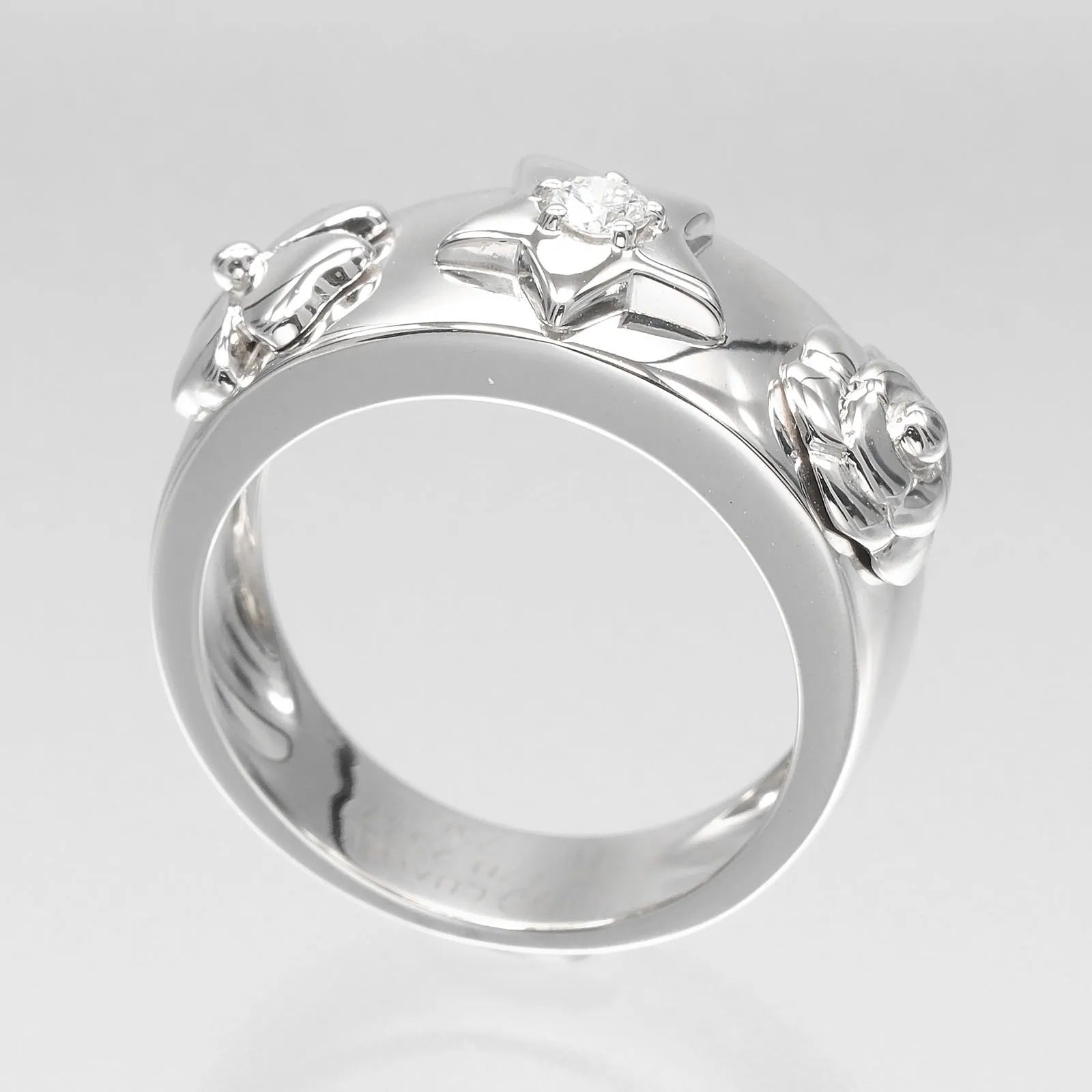 Chanel 3 Symbols 18K White Gold With Diamond Silver White_Gold Ring Jewelry (Pre-Owned)