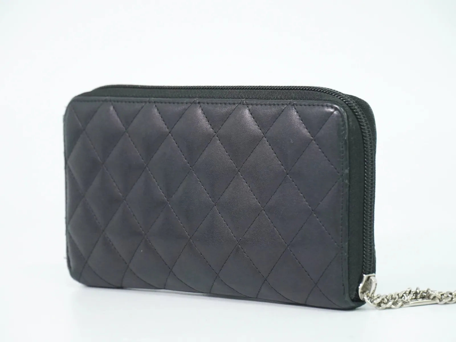 Chanel Cambon Zip Around Quilted Lambskin Black Leather Wallets Accessory (Pre-Owned)