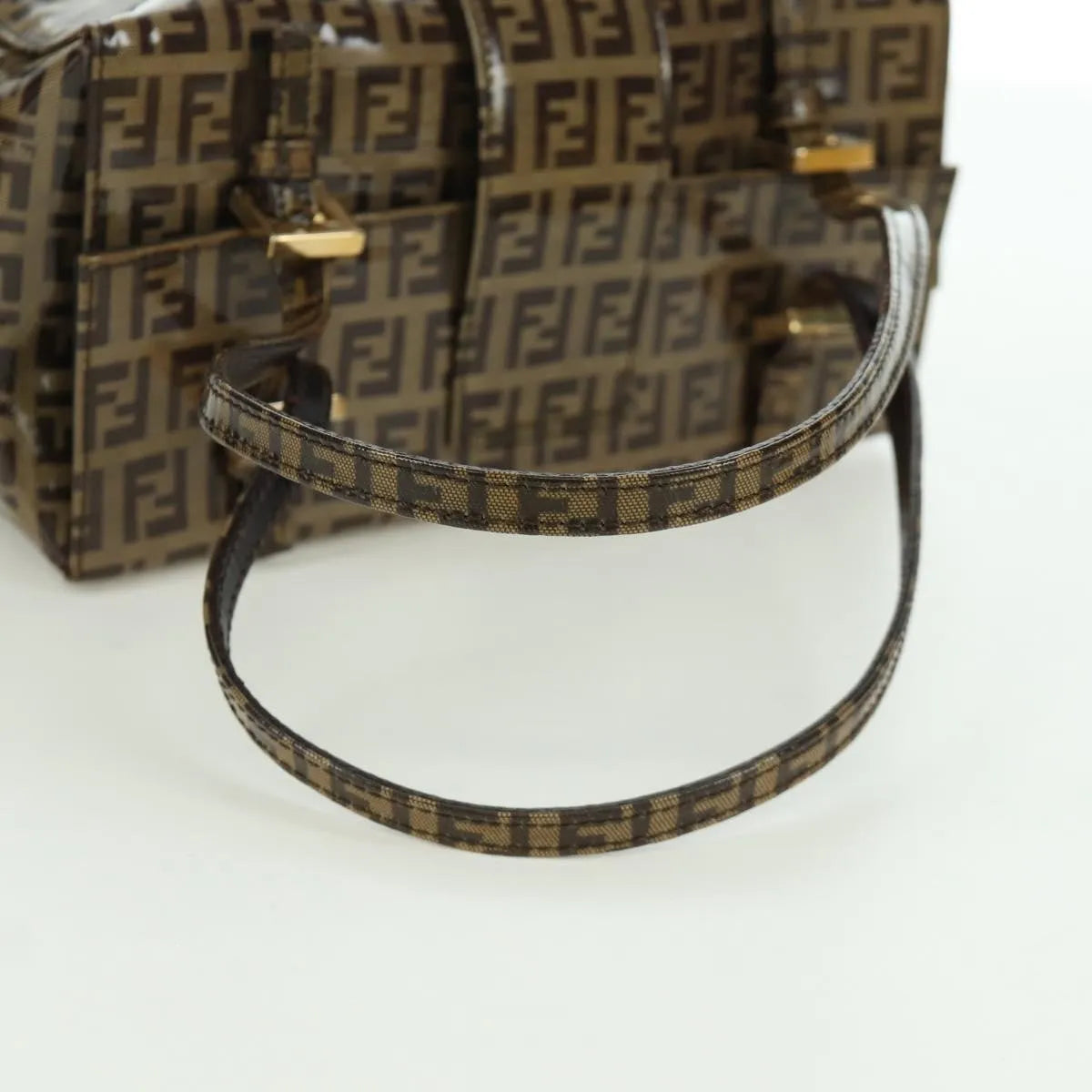 Fendi Mamma Baguette Zucca Patent Leather Brown Canvas Shoulder Bag Bag (Pre-Owned)