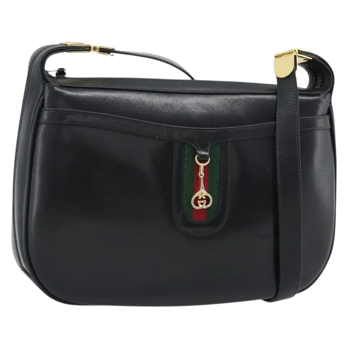 Gucci Vintage Horsebit Leather Black Leather Shoulder Bag Bag (Pre-Owned)
