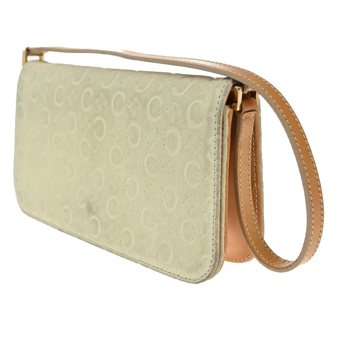 Celine C Macadam Shoulder Suede Beige Suede Clutche & Pouche Bag (Pre-Owned)