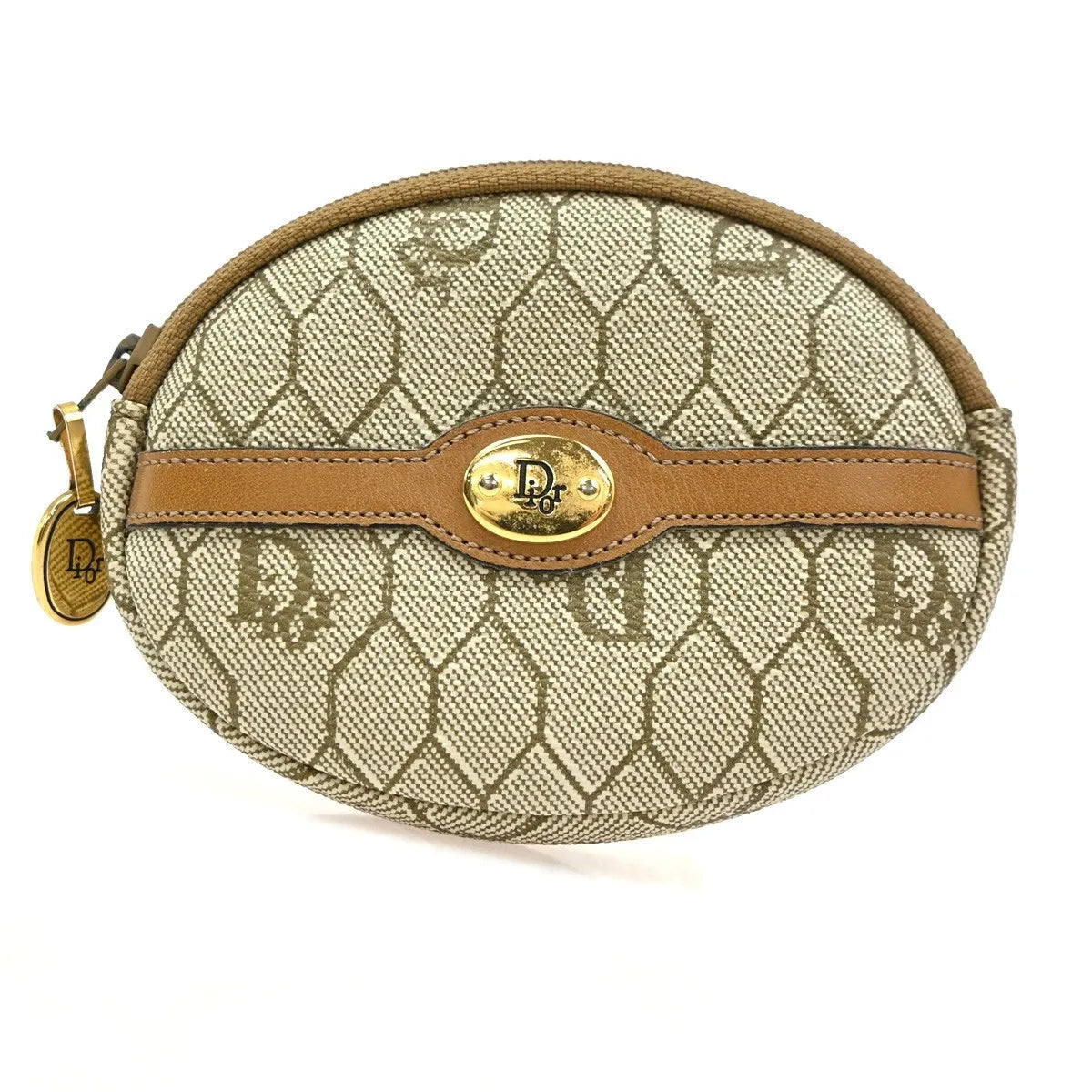 Christian Dior Honeycomb Zip Coin Purse Canvas And Leather Beige Canvas Wallets Accessory (Pre-Owned)