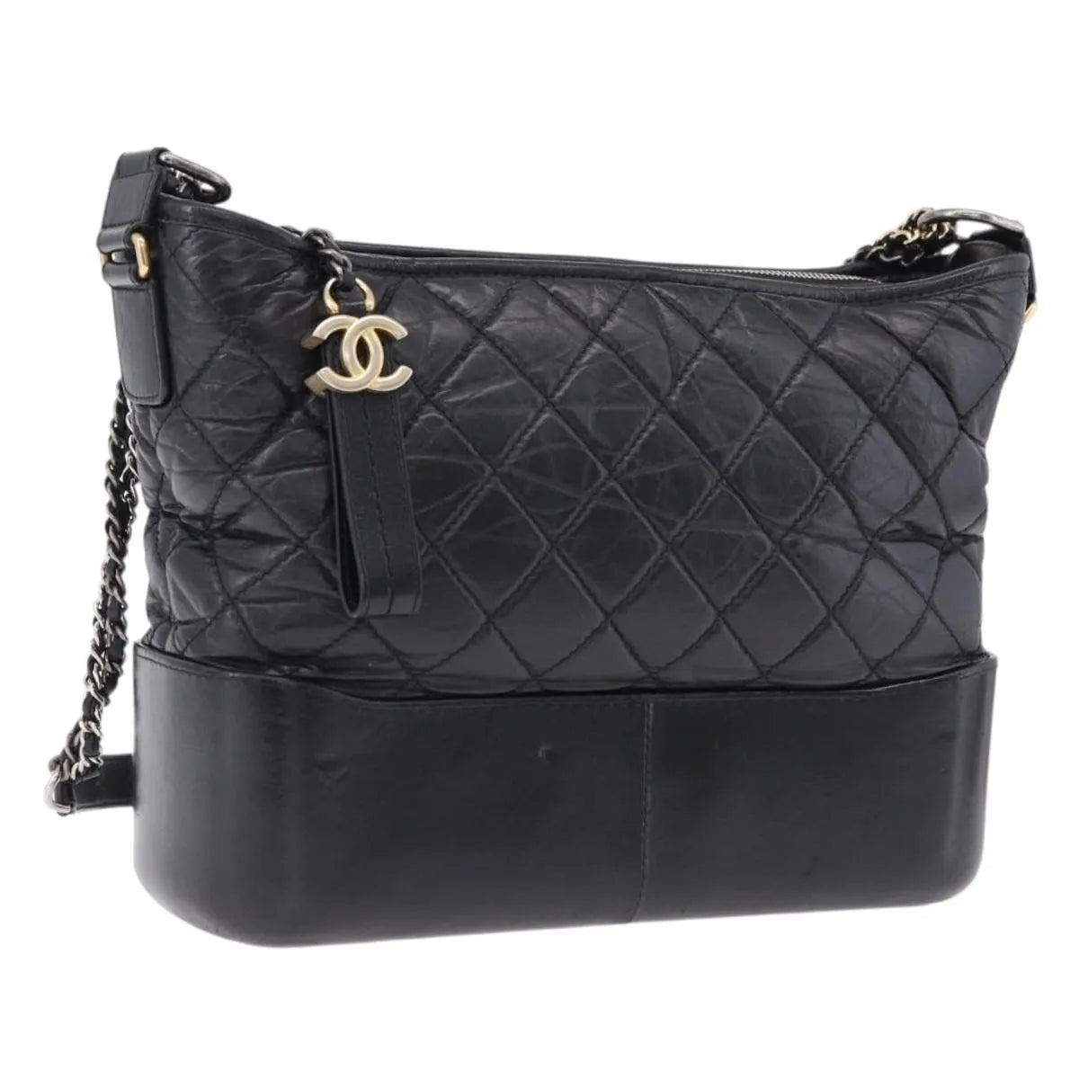 Chanel Gabrielle Hobo Quilted Aged Calfskin Black Leather Shoulder Bag Bag (Pre-Owned)