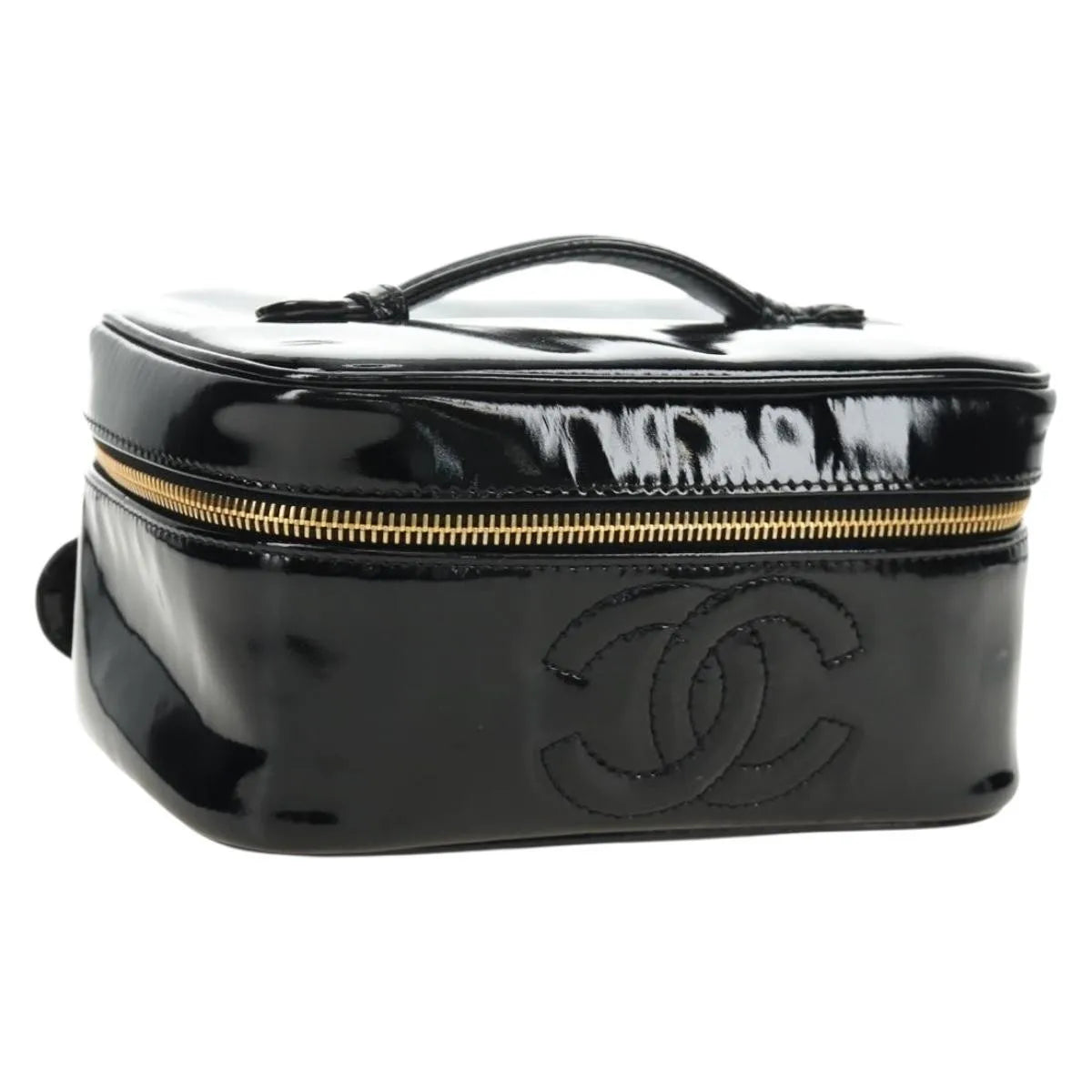 Chanel Vintage Timeless Cosmetic Case Patent Black Patent_Leather Handbag (Pre-Owned)