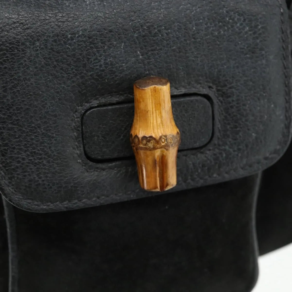 Gucci Vintage Bamboo Suede Black Suede Backpack Bag (Pre-Owned)