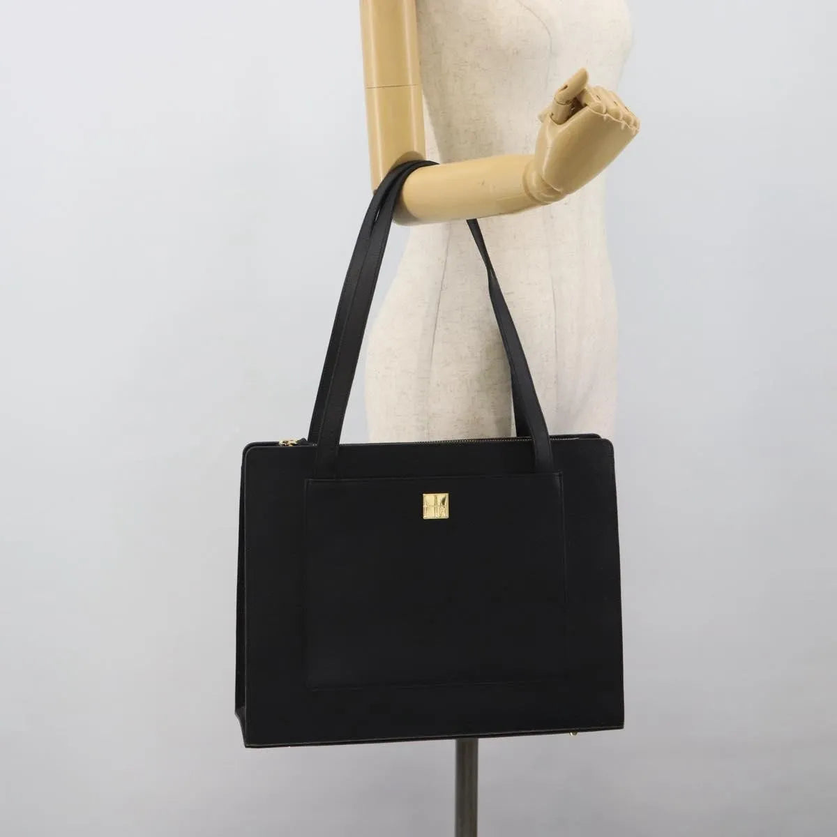 Saint Laurent Vintage Leather Black Leather Tote Bag Bag (Pre-Owned)