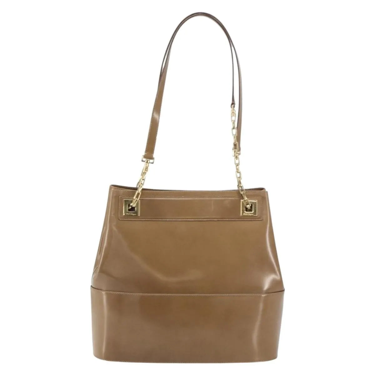 Salvatore Ferragamo Vintage Chain Patent Leather Beige Patent_Leather Shoulder Bag Bag (Pre-Owned)
